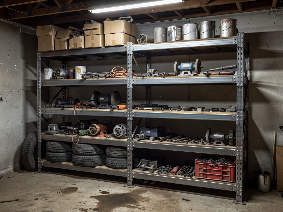 Heavy duty rivet shelving in a garage setting
