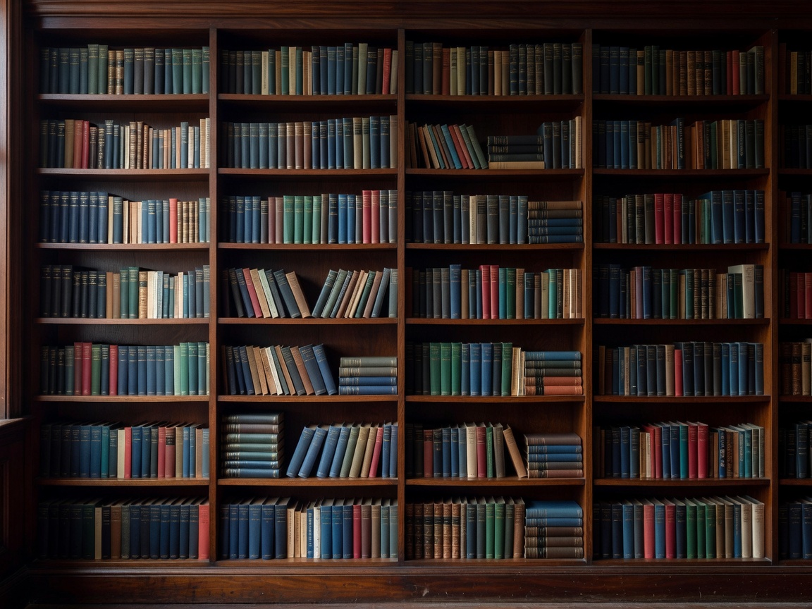 Large wooden bookcase filled with arranged books