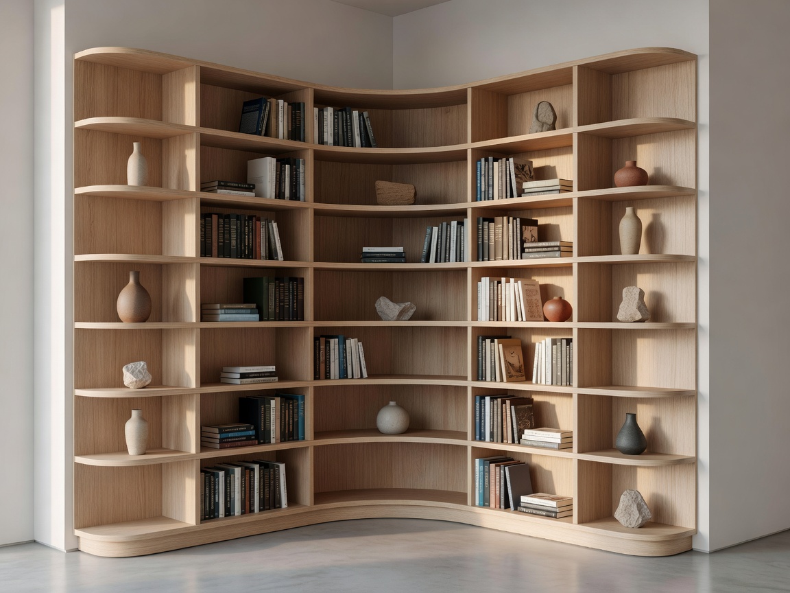 Radial corner shelving unit utilizing dead space in a room